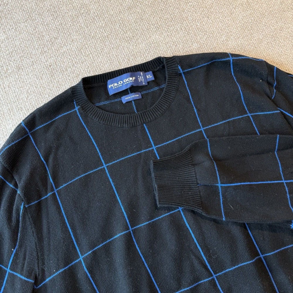 Polo Golf Ralph Lauren Black Blue 100% Cotton Pullover Sweater Size‎ XL